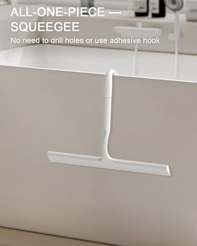 Shower Squeegee for Shower Glass Doors, 10 in Bathroom Squeegee with Hook | Muilt-Purpose Glass Squeegee for Tile, Shower Walls, Window, Car Cleaning, Streak-Free, No-Squeak, Ergonomic Hanging Squeegee - size: 10 Inch