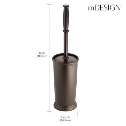 mDesign Toilet Bowl Brush and Holder - Covered Bathroom Toilet Brush - Standing Toilet Bowl Scrubber in Modern Holder - Compact, Space Saving, Deep Cleaning Brush for Toilet - Hyde Collection - Bronze - color: Bronze