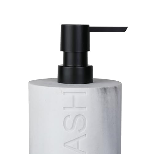 Resin White Marbled Body Wash Engraved Bottle Refillable Pump Dispenser, Durable Waterproof Construction for Bath, Shower - Resin White Marble - Matte Black Pump - color: Body Wash White Marbled
