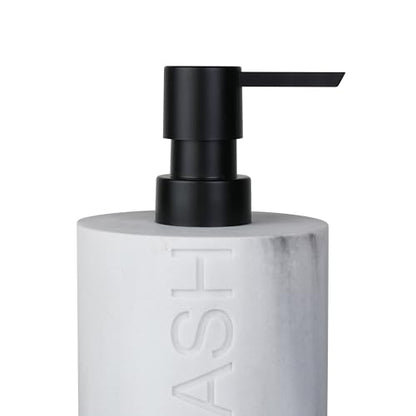 Resin White Marbled Body Wash Engraved Bottle Refillable Pump Dispenser, Durable Waterproof Construction for Bath, Shower - Resin White Marble - Matte Black Pump - color: Body Wash White Marbled