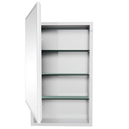 Plastic Medicine Cabinet with Mirror 16x26 inch, Recessed Medicine Cabinet or Surface Wall Mount Bathroom Cabinets with Removable Shelves, White Framed Mirror Cabinet - style: CS5003-1626