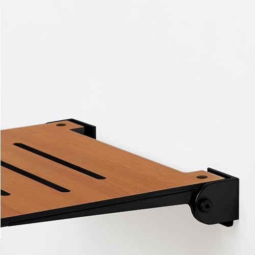 Seachrome 18 inch Silhouette Slimline Folding Wall Mount Shower Bench Seat, Teak Seat with Matte Black Frame - color: Teak Seat With Matte Black Frame