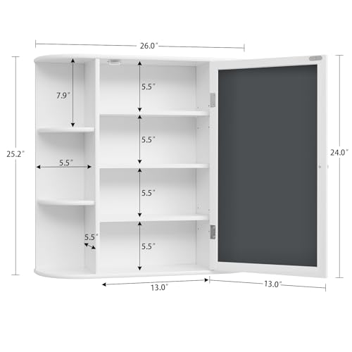 Iwell Bathroom Medicine Cabinet with Mirror, Bathroom Wall Cabinet with 2 Adjustable Shelves & 6 Open Shelves, Medicine Cabinet Organizer, Bathroom Cabinet Wall Mounted, White - color: White With Mirror