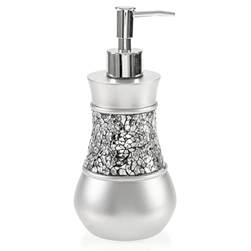 Creative Scents Crackled Glass Silver Hand Soap Dispenser for Bathroom, | Decorative Countertop Lotion Dispenser, Elegant Liquid Soap Dispenser with Sturdy Pump for Classic Bathroom Décor - style: Soap Dispenser