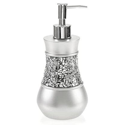 Creative Scents Crackled Glass Silver Hand Soap Dispenser for Bathroom, | Decorative Countertop Lotion Dispenser, Elegant Liquid Soap Dispenser with Sturdy Pump for Classic Bathroom Décor - style: Soap Dispenser