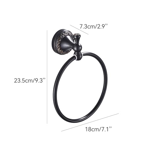 Oil Rubble Bronze Brass Bath Towel Ring, Wall Mounted Black Bathroom Hardware Accessories, Pattern Carving Design - color: Towel Ring