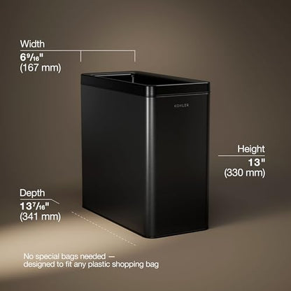 Kohler K-31313-BST 12-Liter Open-Top Trash Can, Black Stainless Steel - color: Black Stainless Steel, size: 3.1 Gallon - Open Top