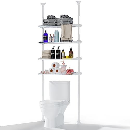 YeYeBest Over The Toilet Storage, Bathroom Organizer 4-Tier Adjustable Shelves for Small Room, Saver Space, 91 to 124 Inch Tall Stainless Steel White - color: White