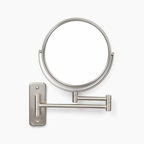 JERDON Wall-Mounted Makeup Mirror - 5X Magnification - Nickel - JP7506N | 8" Round Frame, 13.5" Wall Extension Arm - color: Nickel, size: 5X Magnification