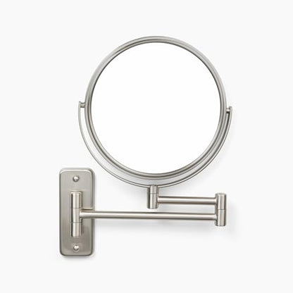 JERDON Wall-Mounted Makeup Mirror - 5X Magnification - Nickel - JP7506N | 8" Round Frame, 13.5" Wall Extension Arm - color: Nickel, size: 5X Magnification