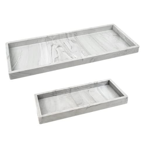 Spacewiser Countertop & Vanity Silicone Tray – 2 PC (11.7" & 7.7") Set | Bathroom Tray & Kitchen Soap Tray Set, Bathroom Counter Tray, Kitchen Sink Dish Soap Tray for Countertop Organization - color: Marble Design, size: Set‐ 1 Small + 1 Large