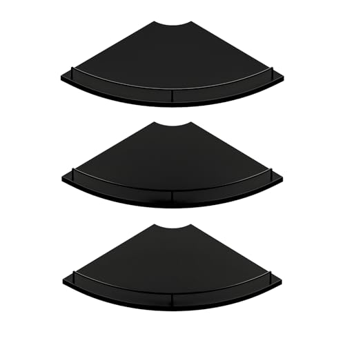 JJL Corner Shelf with Rails, 3-Tier Fan-Shaped Floating Corner Shelf Wall Mounted, 12 Inch Black Rustic Wood Heavy Duty Wall Storage for Bathroom Kitchen Living Room Bedroom - color: Black, size: Fan 3-Tier