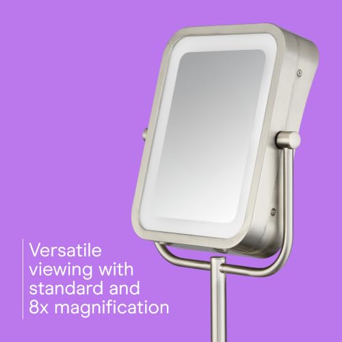 Conair Lighted Makeup Mirror, LED Vanity Mirror, 1X/8X Magnifying Mirror, Battery Operated in Brushed Nickel - style: Brushed Nickel 1X/8X Magnification