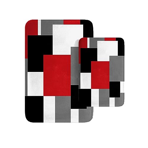 Britimes White Modern Abstract Art Bathroom Rug Mat Set of 2, Red and Black Washable Cover Floor Rug Carpets Floor Bath Mat Bathroom Decorations 16x24 and 20x32 Inches - color: Abstract 9