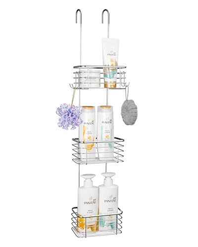 YQH 3-Tier Hanging Shower Rack - Door Organizer with 2 Hooks for Razor, Shower Balls and More (3 Tiers)