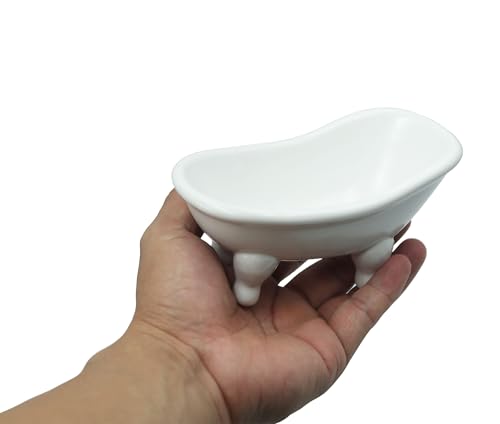 Ceramic Soap Dish,5.59 Inch Bathtub Shaped Soap Holder,Succulent Planter,Makeup Brush Organizer (White) - color: White Bathtub
