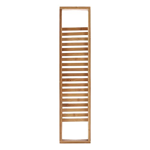 Bathtub Tray — Bath Storage Rack with Wine Glass Holder for Tub Accessories, Snacks, and Book, 27.3 Inch Length, Natural Wood Finish
