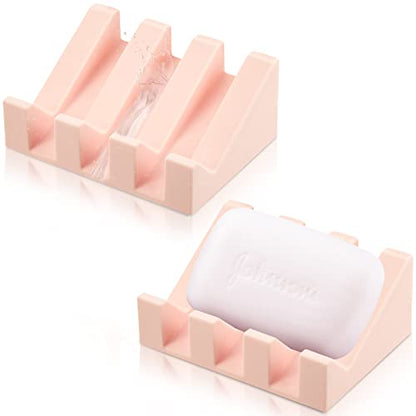 2 Pieces Silicone Soap Dish Self Draining Soap Dish Shower Waterfall Bar Soap Holder Tray with Drain Soap Saver for Kitchen Bathroom Accessories (Light Pink) - color: Light Pink