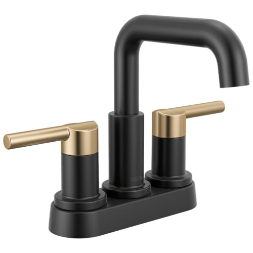 Delta Nicoli Centerset Matte Black/Brushed Gold Bathroom Faucet, 4 Inch 3 Hole Bathroom Sink Faucet for Vanity, Push-Pop Drain Assembly, Matte Black/Champagne Bronze 25849LF-GZ - color: Matte Black/Champagne Bronze