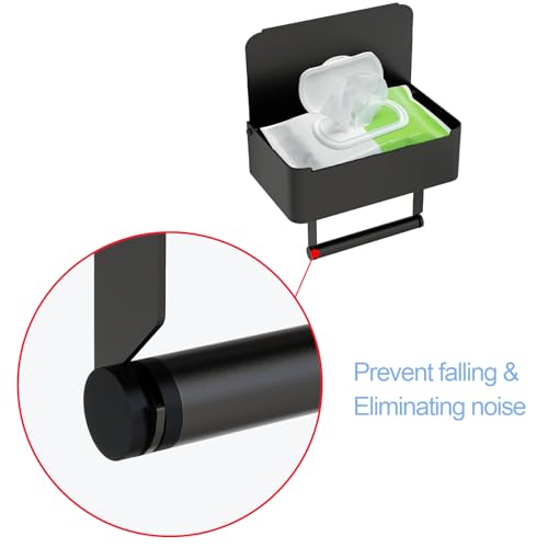JUYSON Toilet Paper Holder with Shelf, Flushable Wipes Dispenser Fits for Bathroom Wipe Storage, Keep Your Wipes Hidden Out of Sight - SUS304 Stainless Steel Wall Mount Organizer (Matte Black) - color: Black