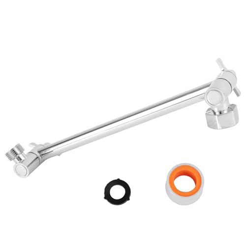 Adjustable Shower Head Extension Arm, 11in Shower Arm Extender with Locking Nut Universal G1/2 Male to Female Connection Anti-Leak Design for Fixed & Handheld Showerheads