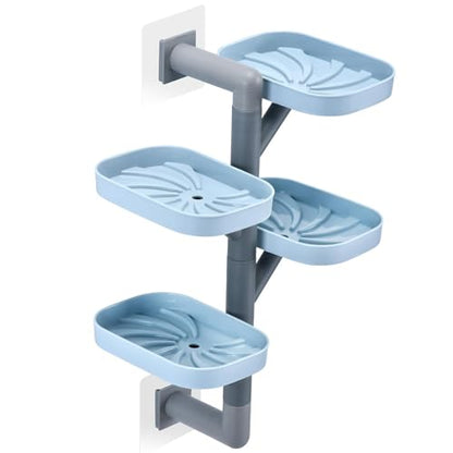 Soap Holder Four Layer Wall Mounted NO-Drilling Rotatable Self-draining Removable Soap Dish for Shower Bathroom Tray,Self Draining Sponge Holder,Razor Holder (Blue/Gray) - color: Blue/Gray