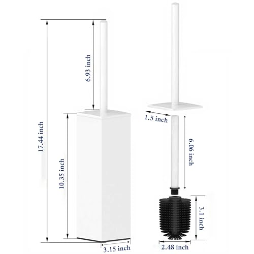 RUACQ Toilet Brush and Holder Set, Square, White | SUS304 Stainless Steel Handle, Toilet Cleaner Brush with Durable Scrubbing Bristles, Splash-Proof - color: White, size: 1 pack