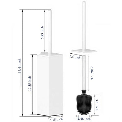 RUACQ Toilet Brush and Holder Set, Square, White | SUS304 Stainless Steel Handle, Toilet Cleaner Brush with Durable Scrubbing Bristles, Splash-Proof - color: White, size: 1 pack