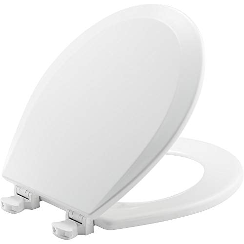 BEMIS 500EC 390 Toilet Seat with Easy Clean & Change Hinges, 1 Pack Round, Cotton White | Durable enameled wood resists chipping & scratching, fits all standard round toilets, Made in USA, 500EC 390 - size: Round, style: Minimalist