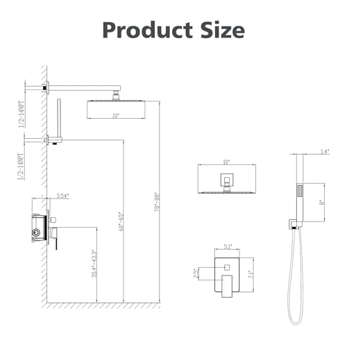 Gabrylly Rain Shower Head with Handheld Spray Combo, 10", Brushed Gold | All Metal Shower System, High Pressure Rainfall Shower Faucet Set, Solid Brass Shower Valve Complete Shower Set for Bathroom - color: Brushed Gold, size: 10 Inch