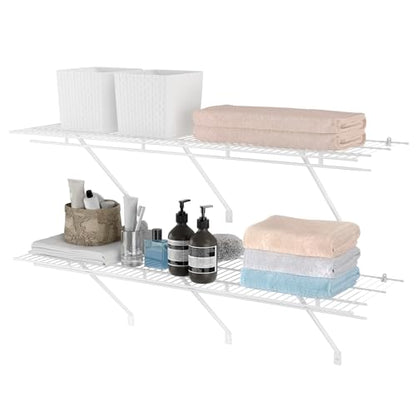 HAUSHOF 2 Pack Closet Shelves Wall Mounted, 4 ft x 16 in Wire Shelf Kit | White Wire Closet Shelving for Closet, Laundry Room, Bedroom, Living Room, Pantry Organization and Storage - size: 4ft x 16in