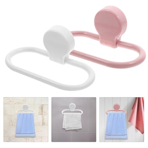 2pcs Adhesive Hand Towel Rings for Bathroom and Kitchen Wall Mounted Towel Rack Storage No Drill Self Adhesive Holder for Home Cabinet Door Organization