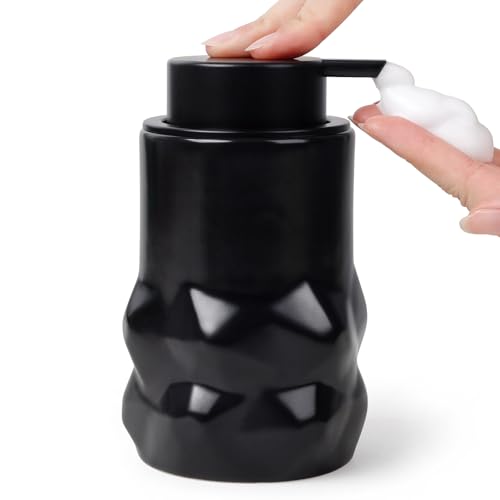 BosilunLife Hand Soap Dispenser - Foam Soap Dispenser Bathroom Ceramic Dish Liquid Soap Dispenser for Kitchen, Bathroom Countertop Soap Dispensers (Black-Foam-Sculpt) - color: Black-foam-sculpt