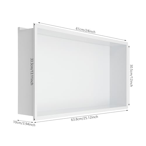 Shower Niche 25" x 13", Stainless Steel Bathroom Wall Niche, Recessed Wall Shelf with Lighting, Wall Cabinets for Bathroom Storage, White - color: White
