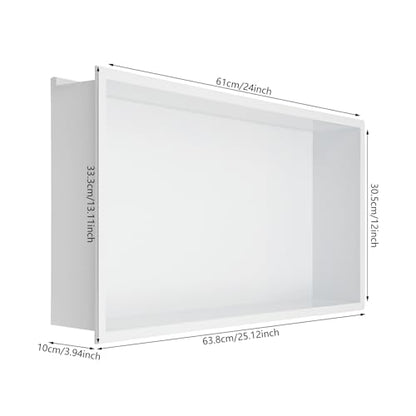 Shower Niche 25" x 13", Stainless Steel Bathroom Wall Niche, Recessed Wall Shelf with Lighting, Wall Cabinets for Bathroom Storage, White - color: White