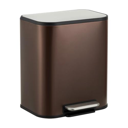 GarveeHome Brown Kitchen Trash Can, 5.3 Gal Stainless Steel Garbage Can | Soft Close Lid, Foot Pedal & Removable Inner Bucket, Rectangular Step On Waste Bin for Office Bedroom - color: Brown, size: 20 L