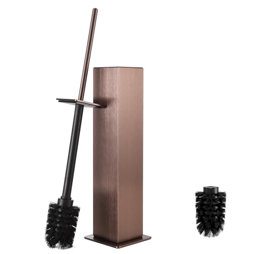 Toilet Brush and Holder Floor Standing, Brushed Rose Gold with 2 Replaceable Heads,Freestanding Toilet Bowl Brush with Removable Liner and Splash Guard, Modern Square Design - color: Rose Gold-standing