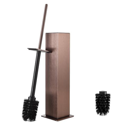 Toilet Brush and Holder Floor Standing, Brushed Rose Gold with 2 Replaceable Heads,Freestanding Toilet Bowl Brush with Removable Liner and Splash Guard, Modern Square Design - color: Rose Gold-standing
