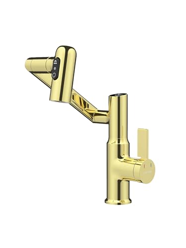 Rotatable Bathroom Faucet with Temperature Display in Fahrenheit (Batteries-Free), 3 Water Outlet Modes, Polished Gold, BF2204-5 - color: Polished Gold