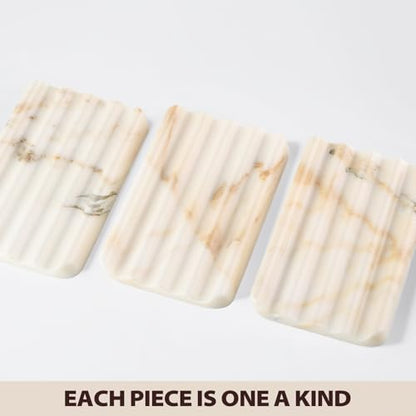 Koville 2PCS Natural Marble Soap Dishes for Shower, Golden Calacatta Marble Soap Dish, Stone Soap Tray for Bathroom, Bar Soap Holder for Sink, Stripe Grooves Saver Keep Bars Dry Easy Clean - color: Golden Calacatta
