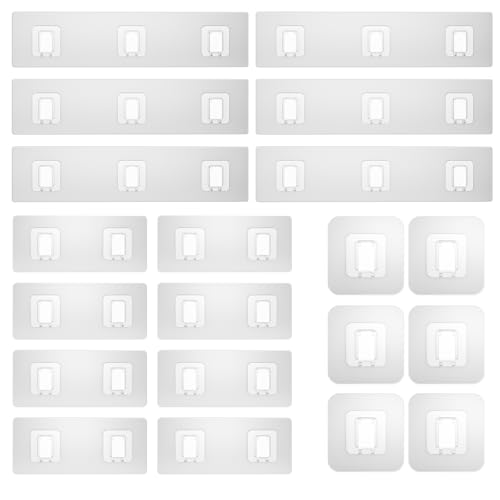 20 Pack Shower Caddy Adhesive Replacement, Waterproof Shower Shelf Adhesive Strips, Strong Flat Hooks for Bathroom Storage Shelves and Kitchen Racks No Drilling, Clear - color: Transparent-20 Pack