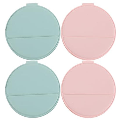 4pcs 2.76 Inch Mini Folding Mirror - Round PU Leather Vanity Desktop Standing Mirror with Frame for Home Countertop Travel Makeup Use Pink, Green