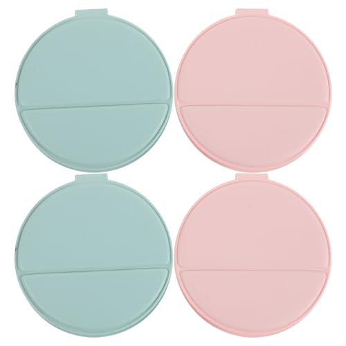 4pcs 2.76 Inch Mini Folding Mirror - Round PU Leather Vanity Desktop Standing Mirror with Frame for Home Countertop Travel Makeup Use Pink, Green