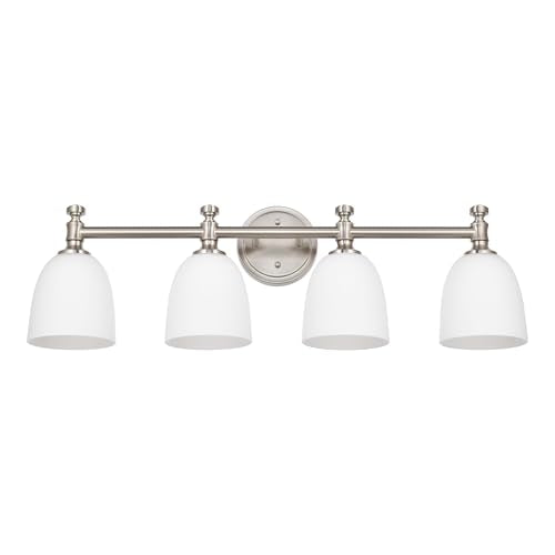 Bathroom Vanity Light, 4-Light Bathroom Light Fixtures Over Mirror, Traditional Vanity Lights for Living Room, Milk White Bell Glass Shades, Standard E26 Base, Brushed Nickel - color: Brushed Nickel, size: 4-Light