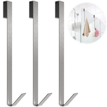 Linone 12 in Shower Door Hooks, 3 Pack | Towel Hooks for Bathrooms, Heavy Duty, Drilling-Free Extended Over Door, For Frameless Glass Shower Door - size: 12 IN-Silver