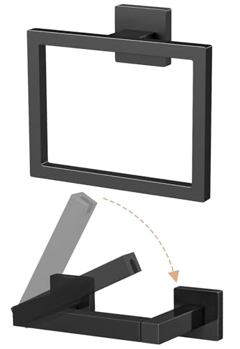 FLE Toilet Paper Holder Wall Mount, Hand Towel Holder Set for Bathroom | Wall Mounted Toilet Paper Holder, Square Bathroom Hardware Set(Black)