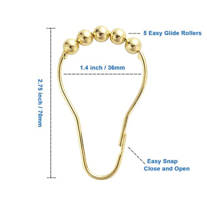 Shower Curtain Hooks Rings, Rustproof Metal Shower Curtain Rings for Bathroom Shower Rods Curtains - Set of 12, Golden - color: Golden