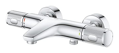 GROHE Precision Feel | Exposed Thermostatic Bath Mixer Valve | Cool Touch | Wall Mounted | Safety Button at 38°C | Knurl Grip | Diverter: Bath/Shower | Less Water & Perfect Flow | Chrome | 34788000