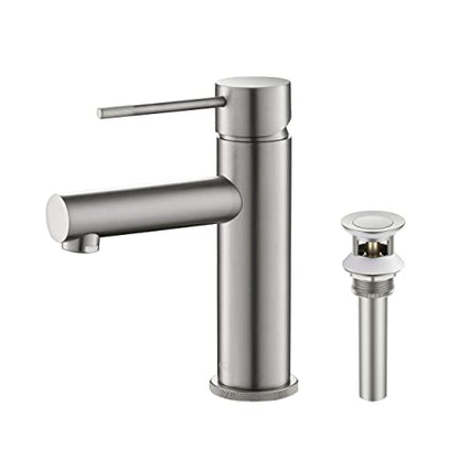 KBF1010 Solid Brass Single Handle Bathroom Sink Faucet, Circular X Single Hole Bathroom Faucet with Pop Up Drain | High Arc Spout | Brushed Nickel | Corrosion and Rust Resistant - color: Brushed Nickel W/ Pop Up Drain