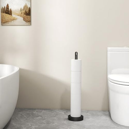 FEILERN Toilet Paper Holder Stand, Free Standing Heavy Weighted, Black | Tissue Paper Roll Storage with Reserve for Bathroom Countertop, Stainless Steel